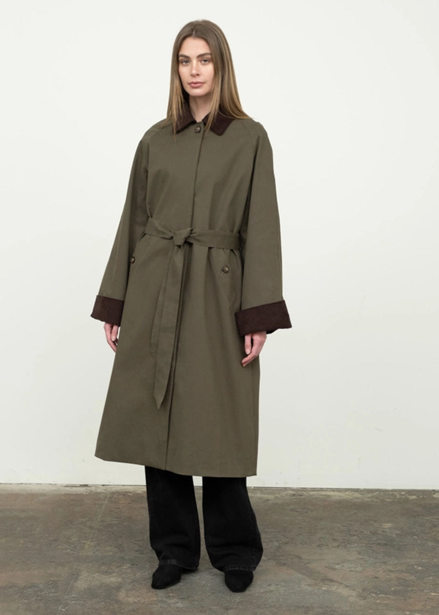 Dylan Corduroy Trench Coat - Olive