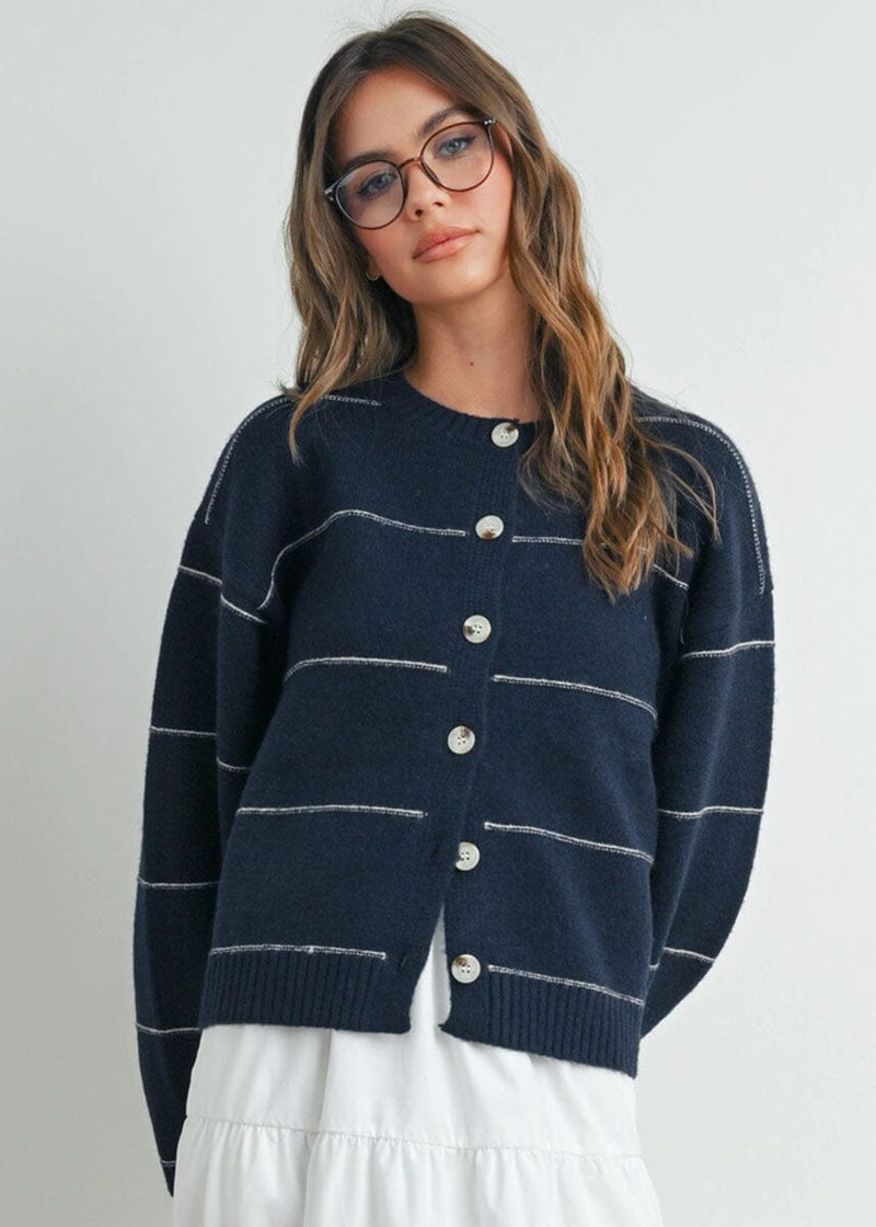 Adaline Striped Cardigan - Navy Multi