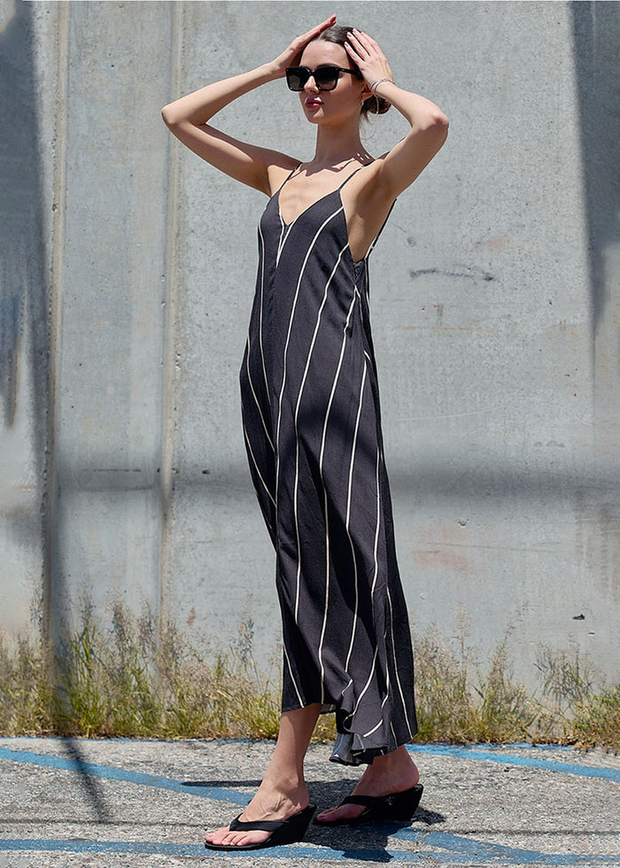 Amara Striped Maxi Dress - Charcoal