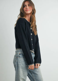 Cordelia Contrast Edge Cardigan - Black Taupe