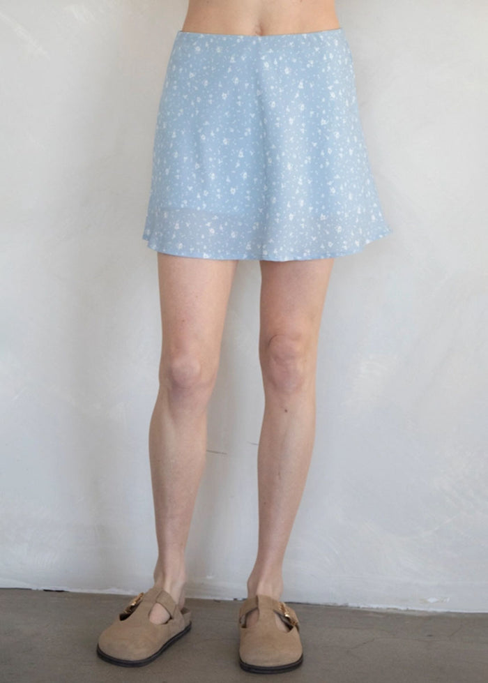 Morgane Floral Mini Skirt - Dusty Blue
