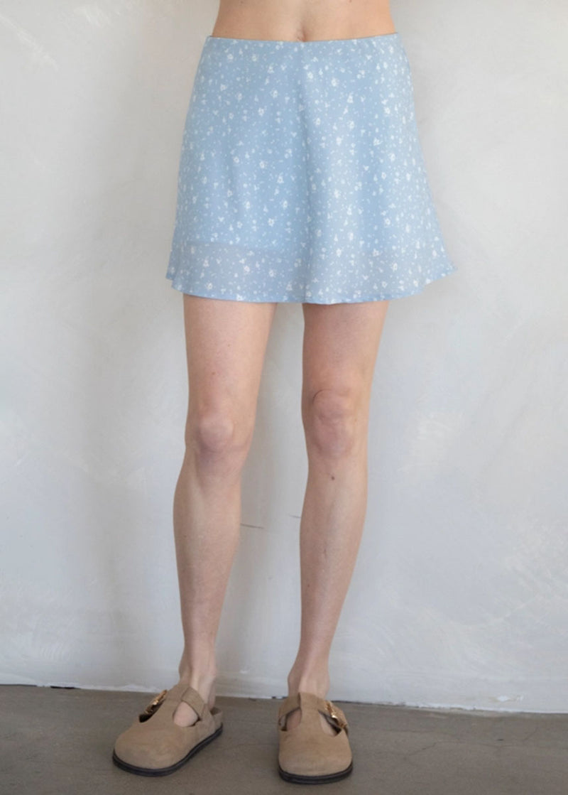 Morgane Floral Mini Skirt - Dusty Blue