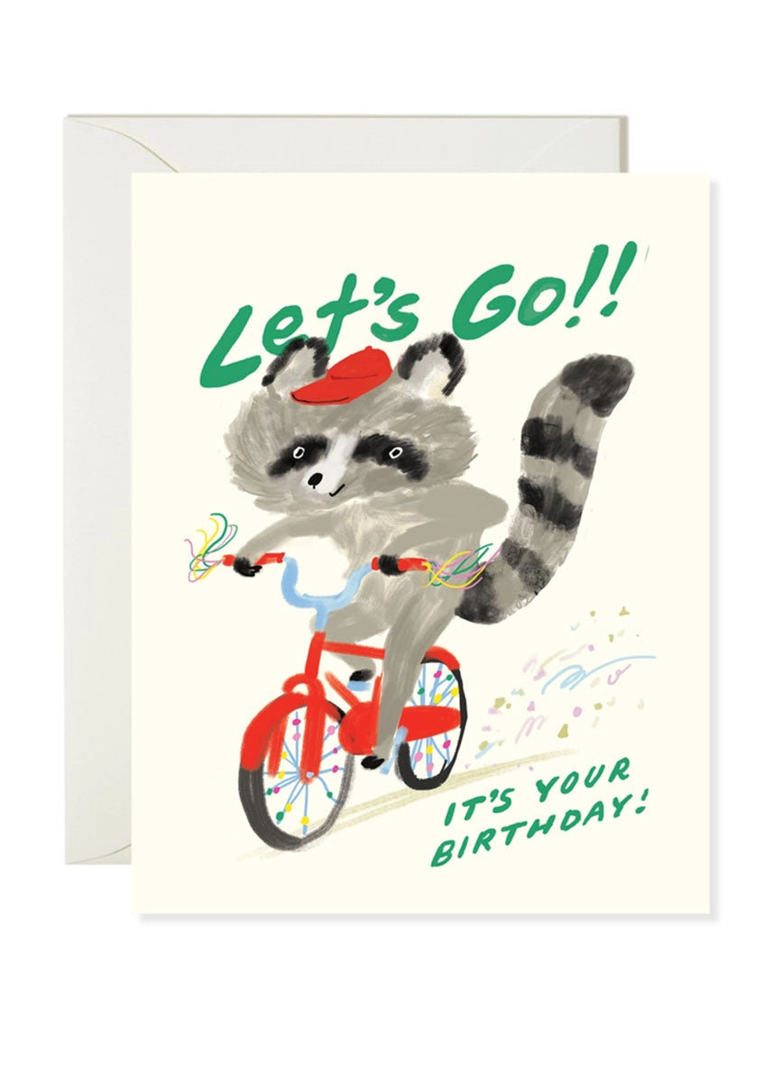 Let's Go!! Raccoon Birthday Card