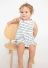 Rib Peplum Tank Top & Biker Short Set - Anchor Stripe