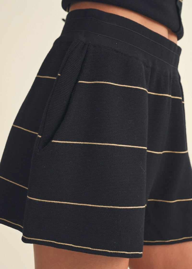 Rachel Stripe Knit Short - Black & Tan