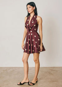 Dottie Polka Dot Halter Mini Dress - Plum Cream