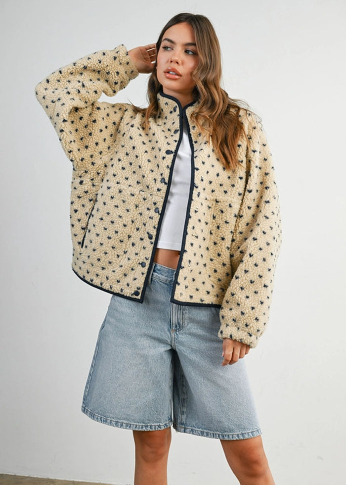 Pippa Fleece Puffer Jacket - Taupe & Navy