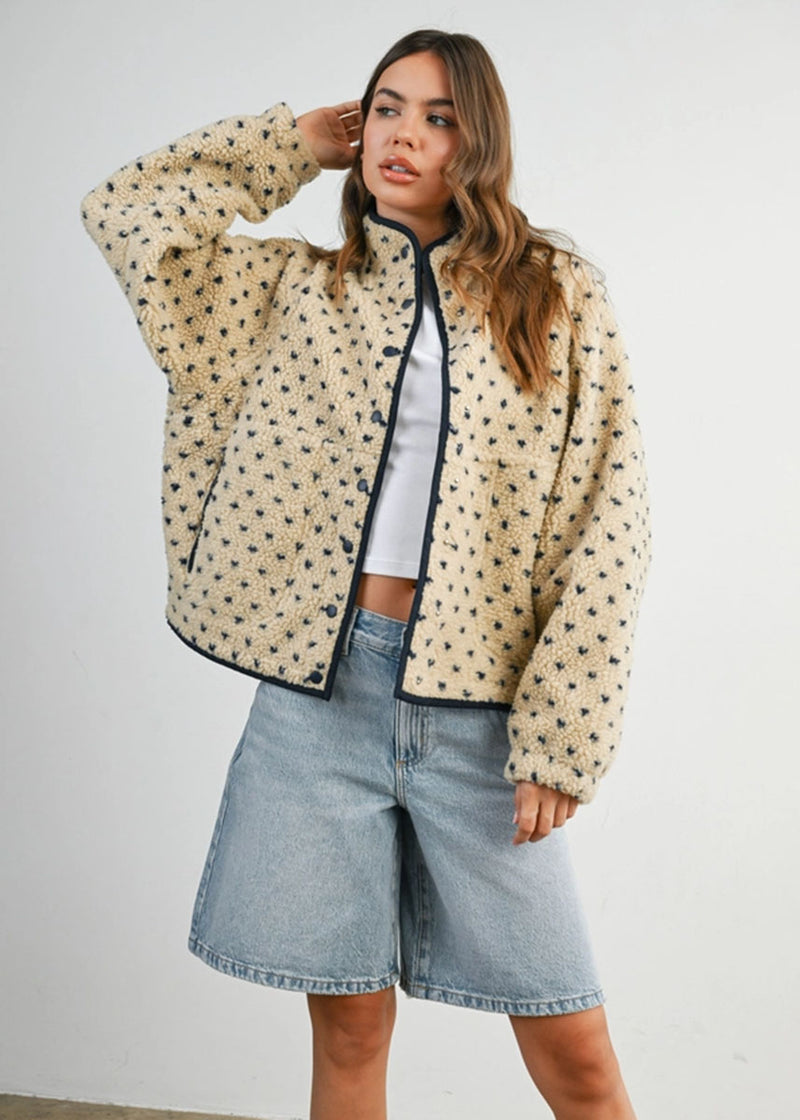 Pippa Fleece Puffer Jacket - Taupe & Navy