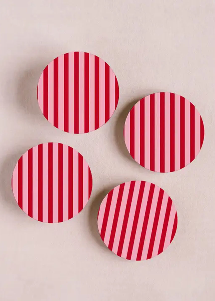 Pink & Maroon Striped Coasters - Set of 4