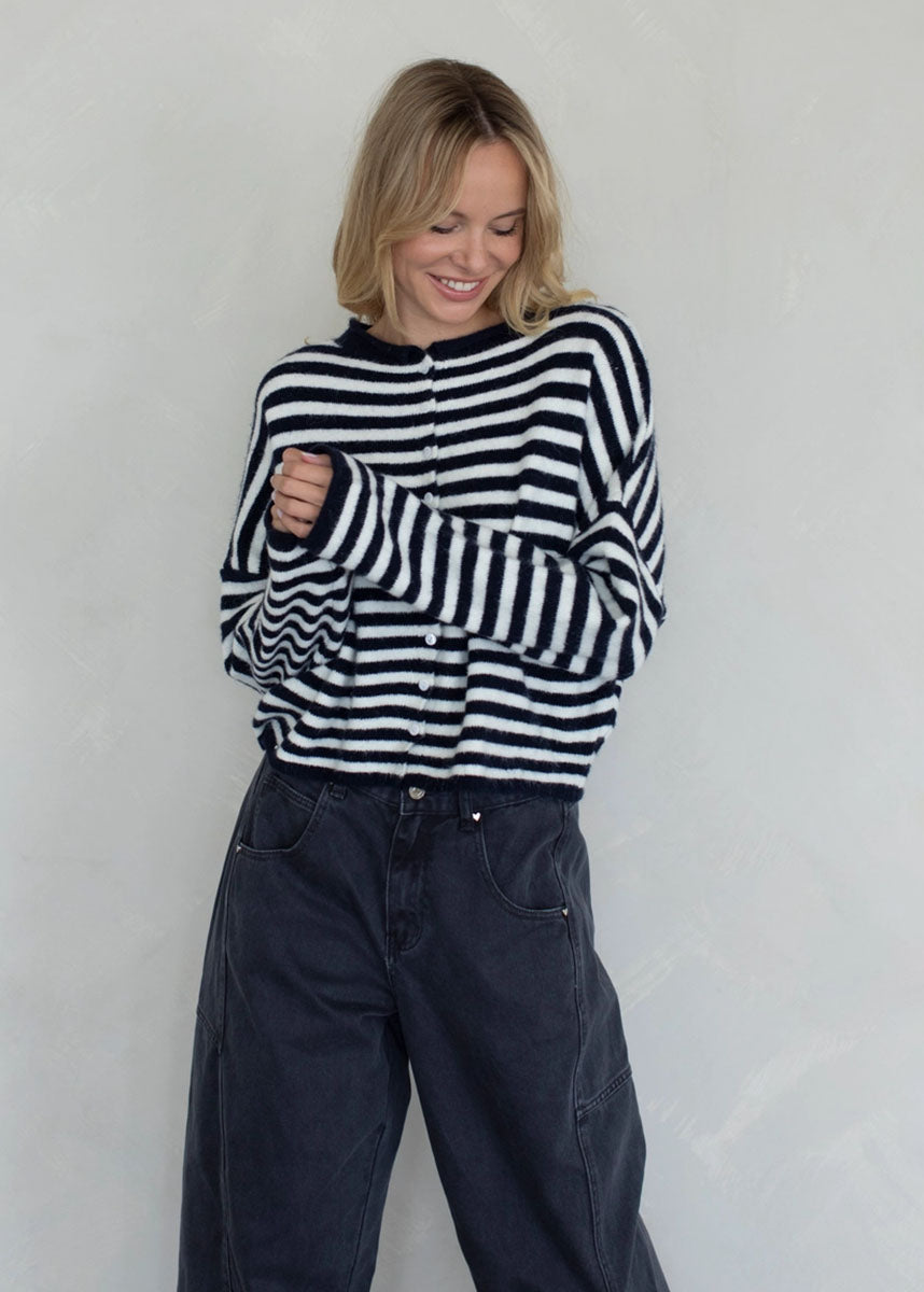 Piper Striped Cardigan - Ivory & Navy