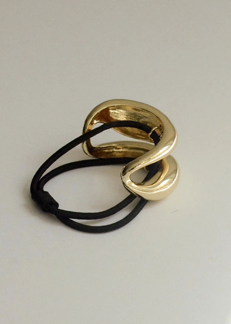 Wide Sculptured Metal Cuff Hair Tie - Gold
