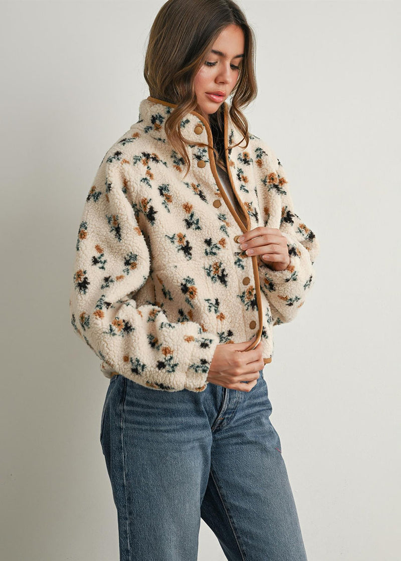Willow Floral Fleece Jacket - Cream & Khaki