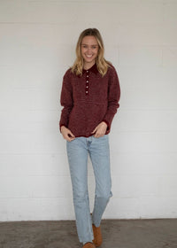 Jace Stripe Knit Polo Pullover - Wine