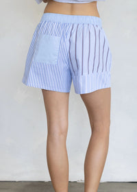 Stripe Patchwork Shorts - Blue