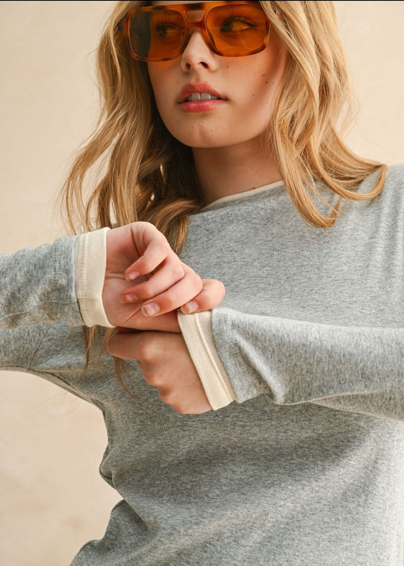 Ellison Color Contrast Long Sleeve Top - Grey