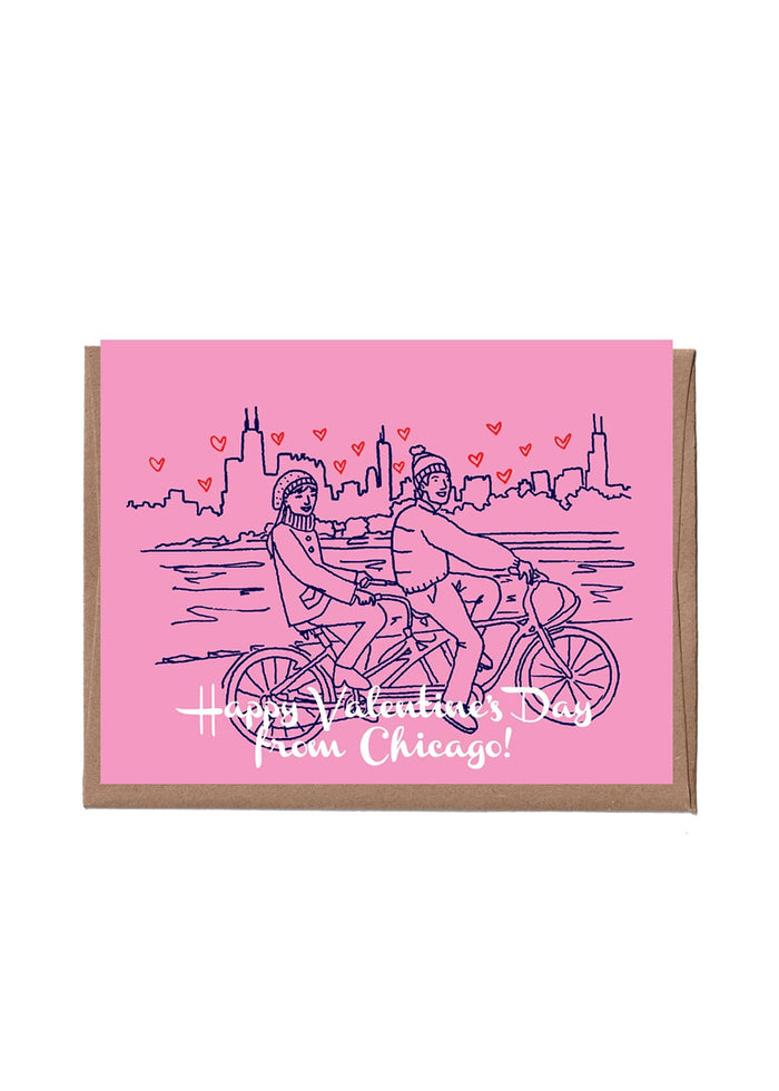 Chicago Tandem Bike Valentine's Day Card