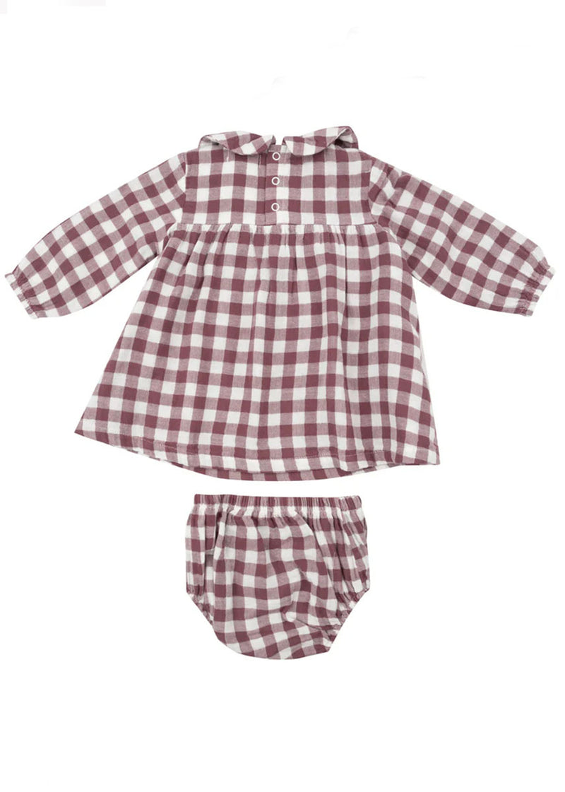 Peter Pan Collar Dress & Bloomer - Gingham Plum