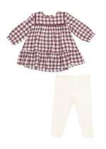 Ladder Trim Dress & Ribbed Legging Set - Gingham Plum