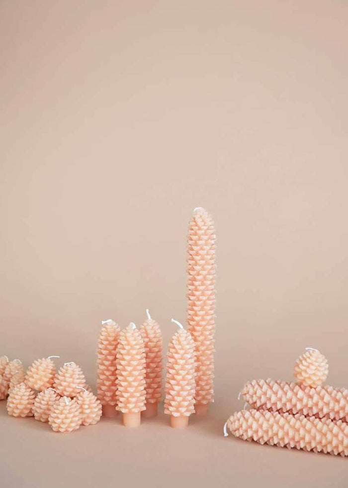 Pinecone Shaped Taper Candles - Blush