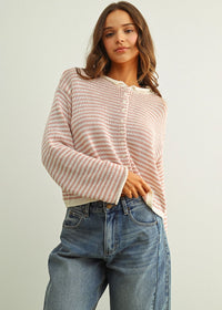 Anne Cardigan - Rose Stripe