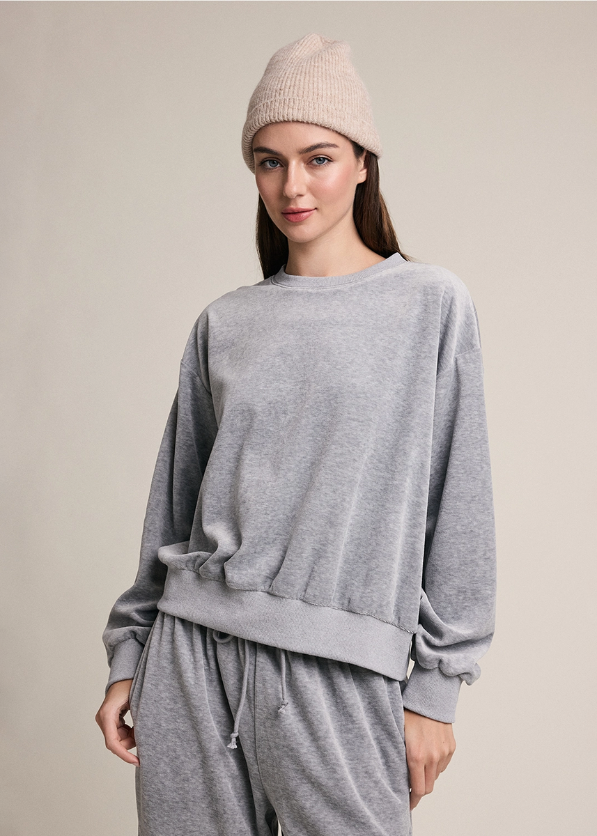 Soft Touch Velvet Sweatshirt - Grey