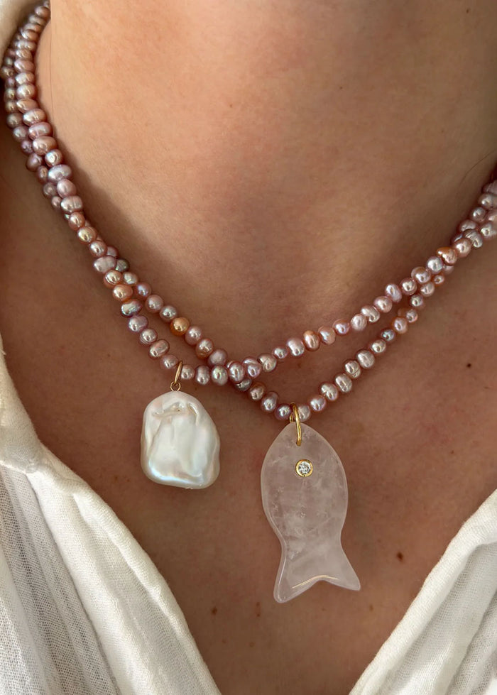 Pink Pearl Necklace - Gemstone Fish