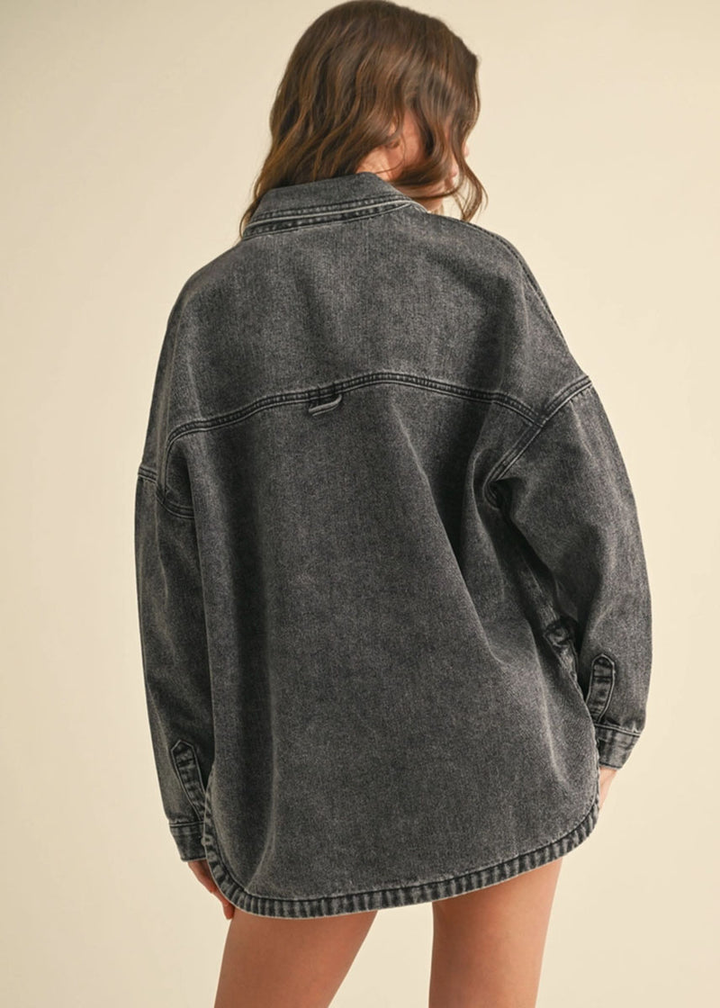 Mackenzie Washed Denim Snap Shacket - Black