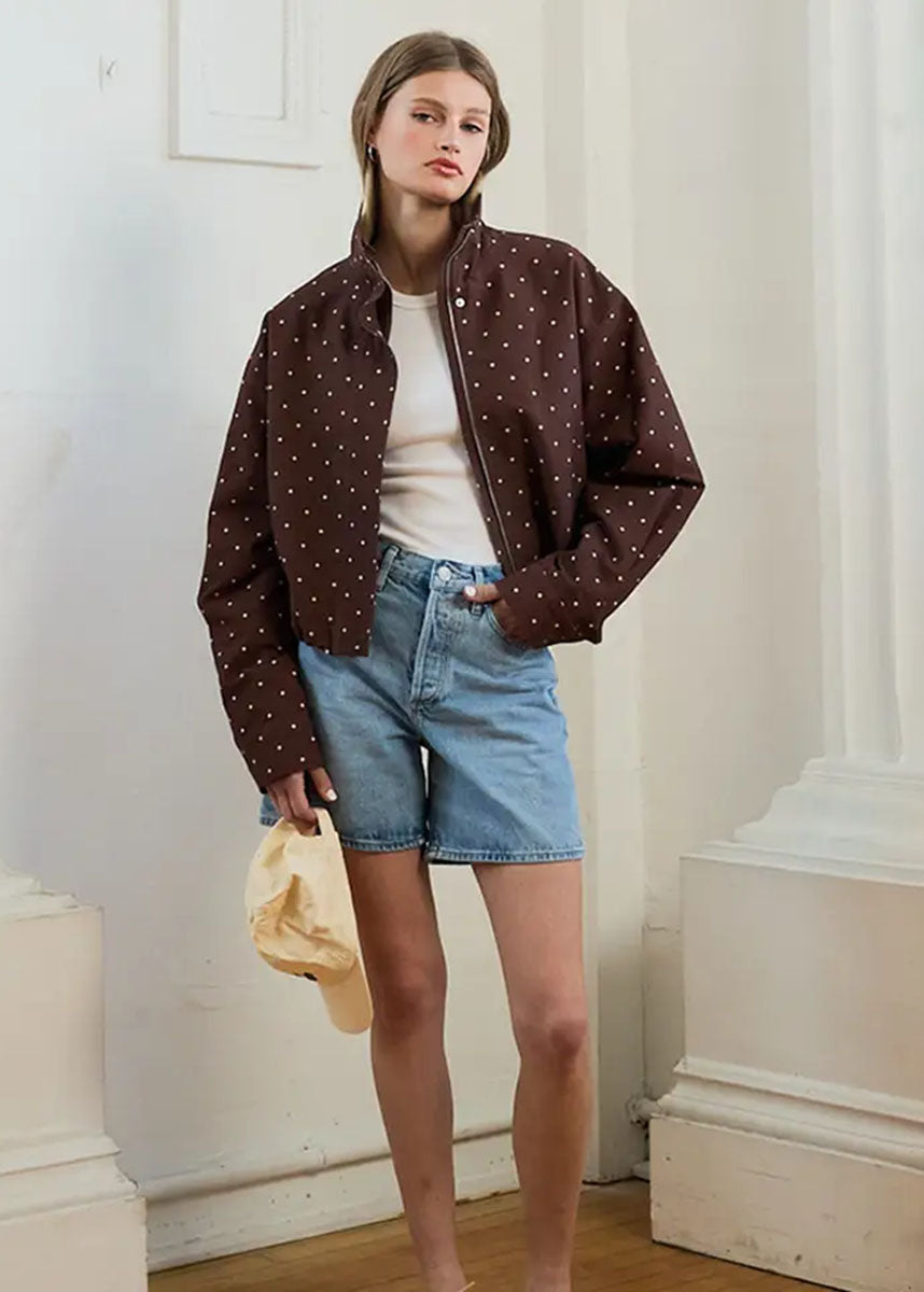 Domino Polka Dot Pullover Jacket - Brown