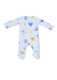 2-Way Zipper Footie - Hanukkah Blue