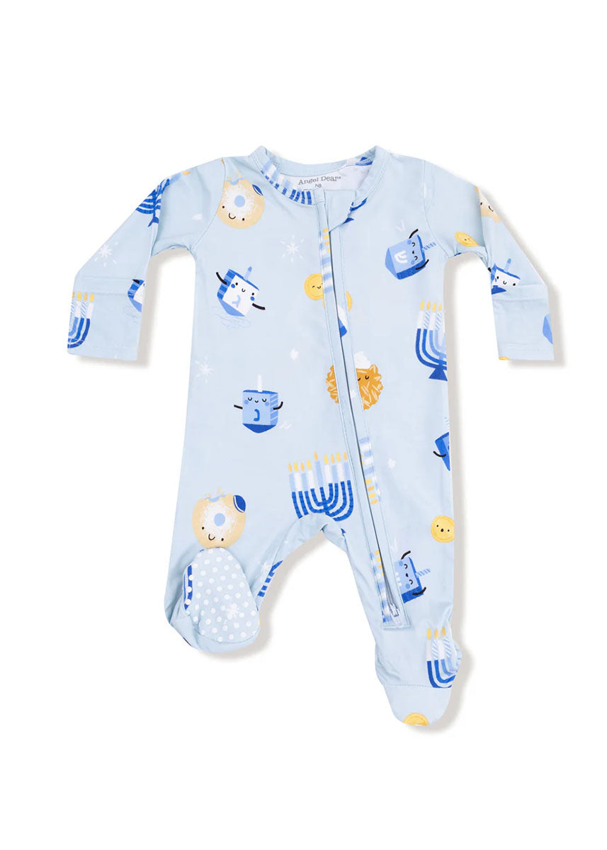 2-Way Zipper Footie - Hanukkah Blue