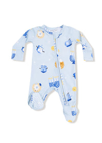 2-Way Zipper Footie - Hanukkah Blue