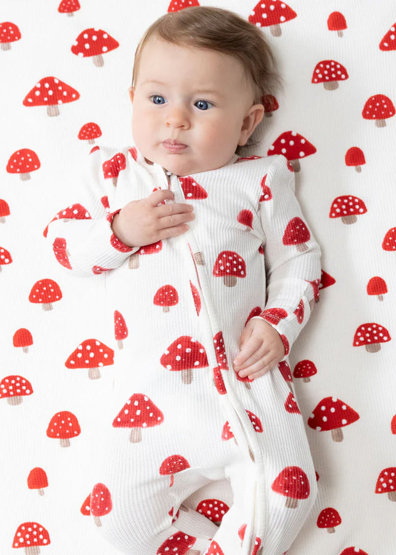 2-Way Zipper Footie - Painterly Mushrooms