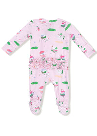 2-Way Ruffle Zipper Footie - Golf Pros Pink