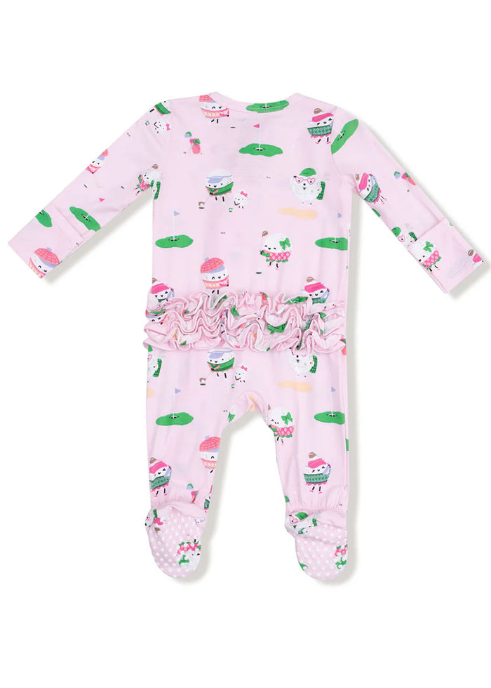 2-Way Ruffle Zipper Footie - Golf Pros Pink