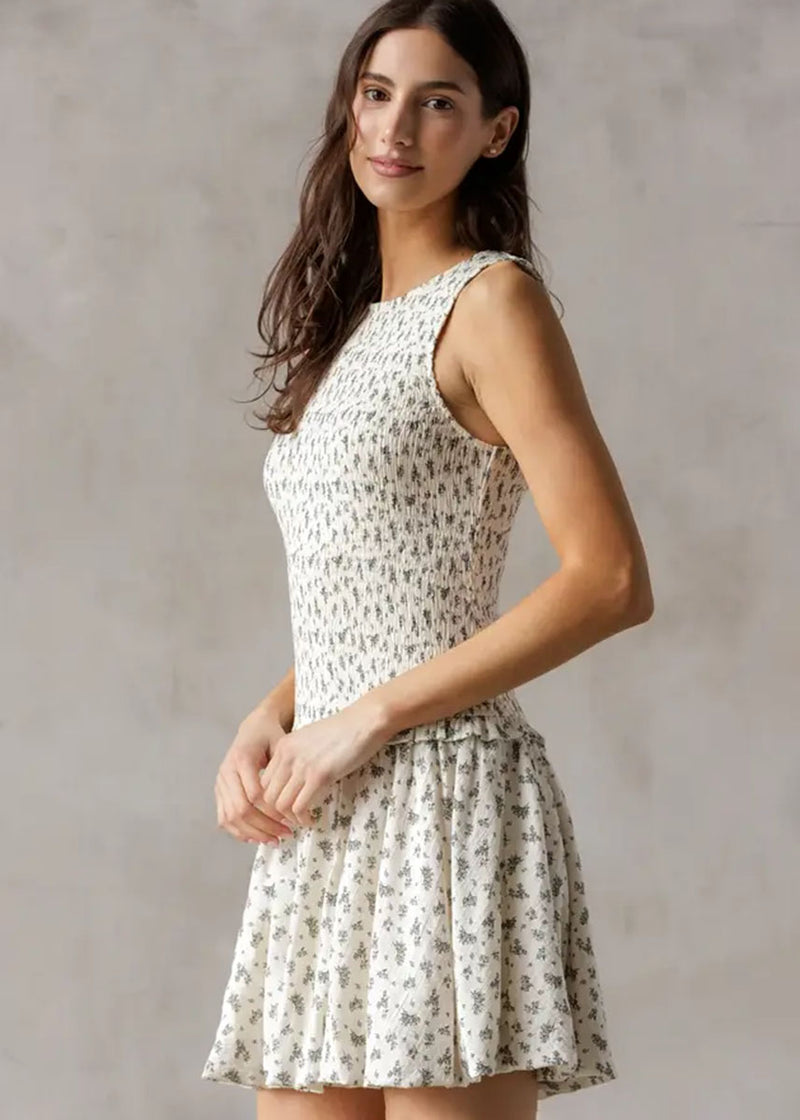 Lady Floral Bubble Mini Dress - Ivory & Black