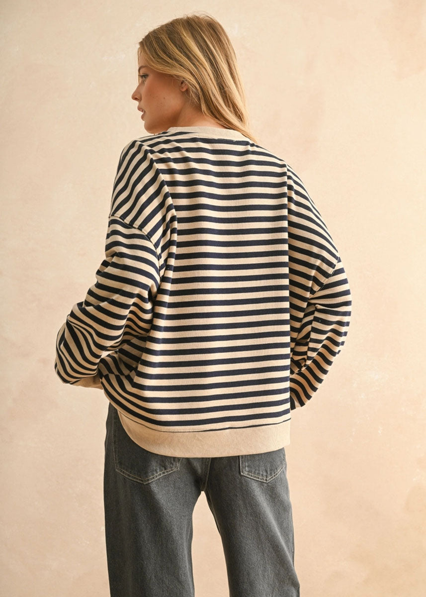 Freya Striped Knit Pullover - Brown & Navy