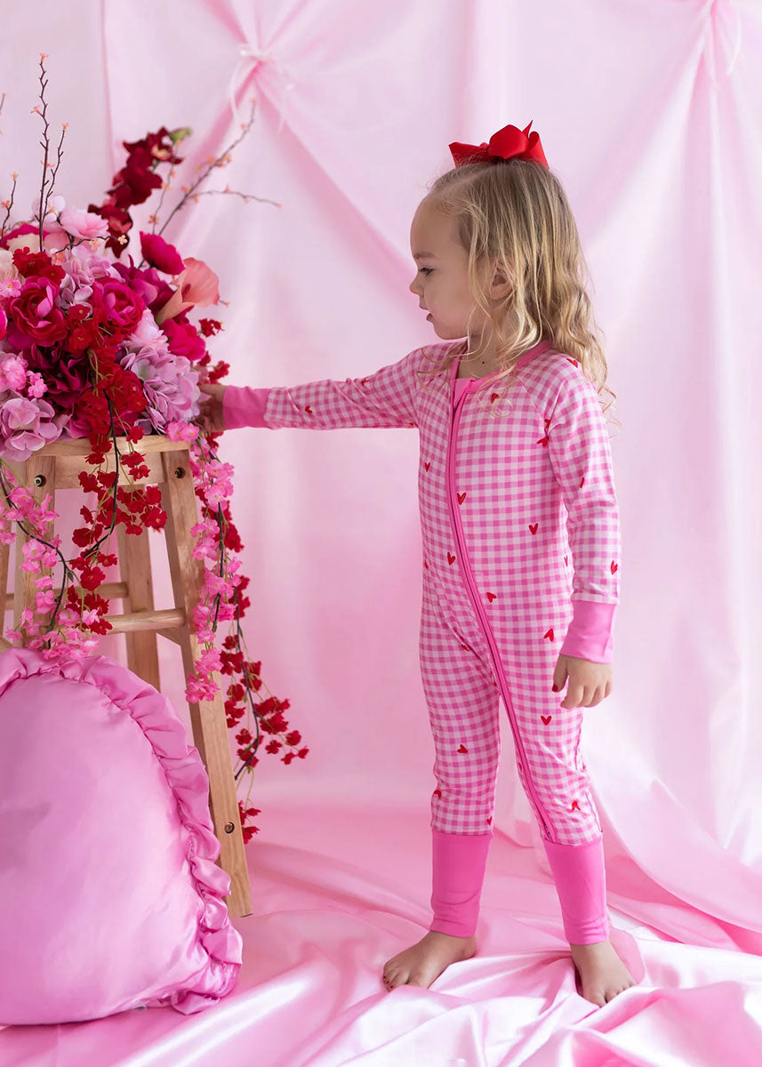 Be Mine Gingham Zipper Romper