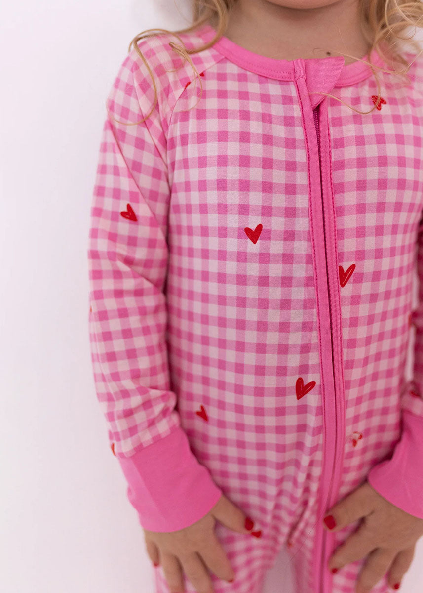 Be Mine Gingham Zipper Romper
