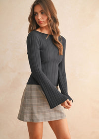 Gwendolyn Ribbed Long Sleeve Top - Charcoal