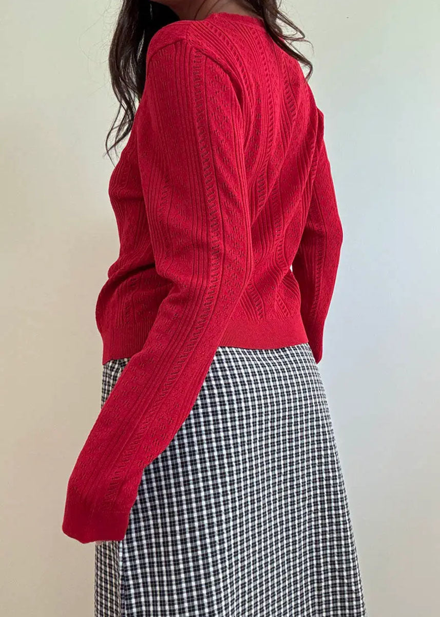 Noel Pointelle Knit Cardigan - Red