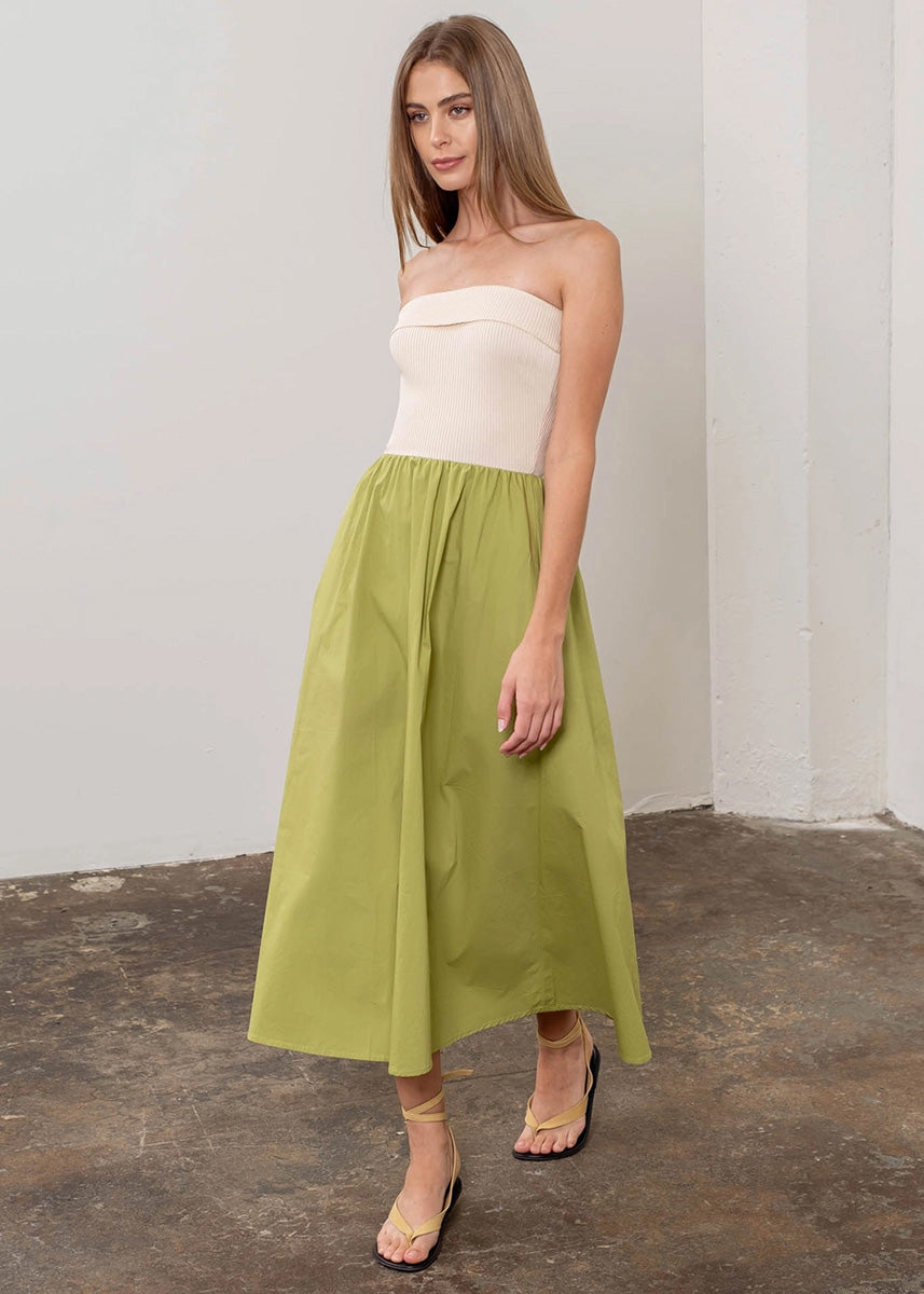 Karine Strapless Two-Tone Midi Dress - Sage