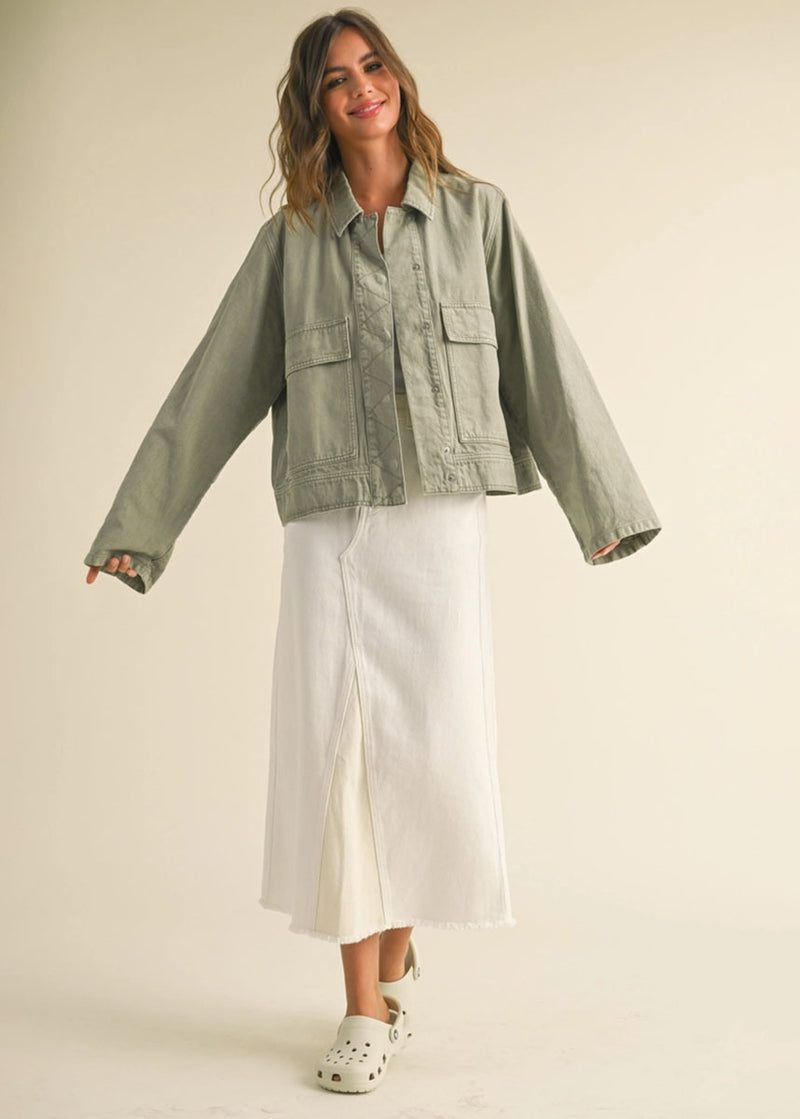 Brody Washed Cotton Jacket - Sage