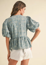 Jenna Jacquard Tie-Front Top - Denim