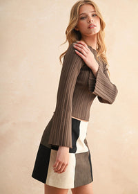 Gwendolyn Ribbed Long Sleeve Top - Chocolate