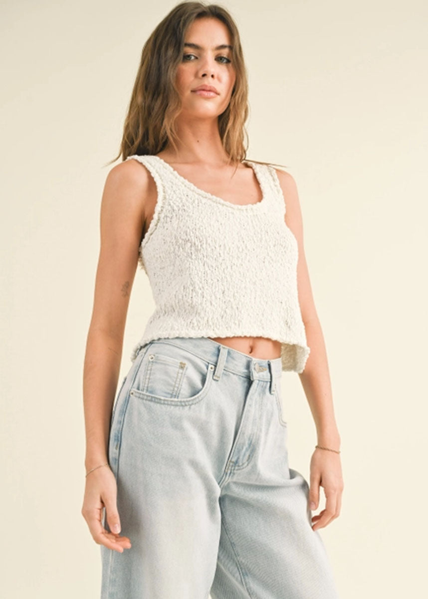 Gia Textured Knit Crop Top - White
