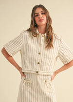 Maris Short Sleeve Striped Jacket - Toffee