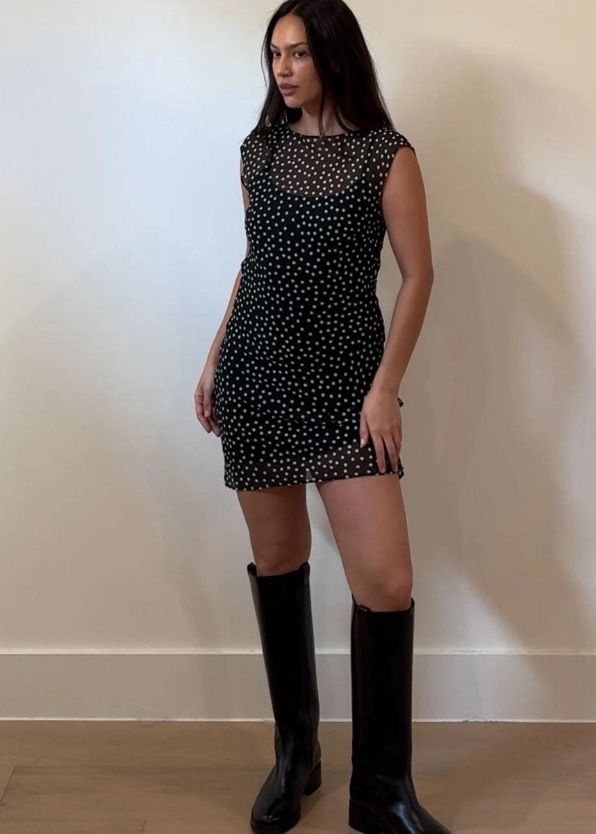 Bettie Polka Dot Chiffon Mini Dress - Black