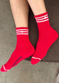 Heart Embroidered Girlfriend Socks - Scarlet