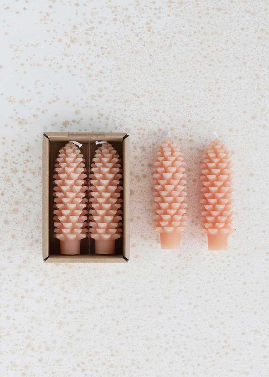 Pinecone Shaped Taper Candles - Blush