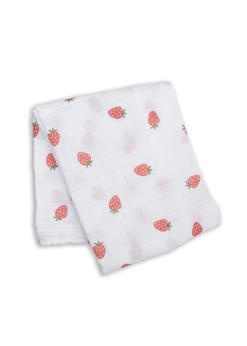 Large Muslin Swaddle Blanket - Strawberries